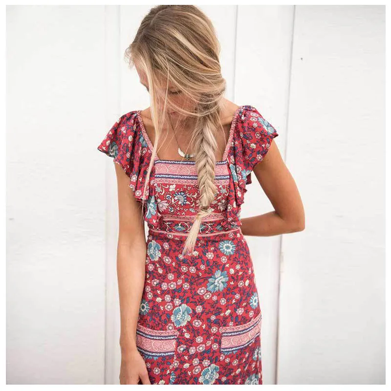 Bohemian O Neck Maxi Dresses for Women Printed Sexy Summer Beach Long Floral Vestidos | Женская одежда