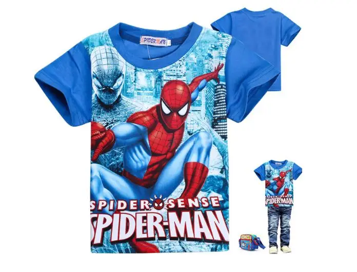 Children T-Shirt Spider-Man Cartoon suit with superman pattern Kids Shorts Tops Tees Summer Teenager Boys Batman cloth | Детская одежда