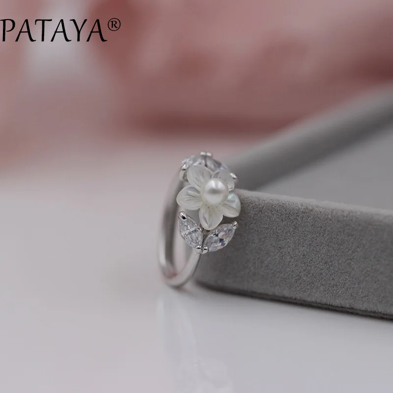 PATAYA, новинка, ограниченная серия, уникальные женские свадебные украшения, Настоящее Белое золото, в форме цветка, ракушка, жемчуг, природный Цирконий, изысканные кольца