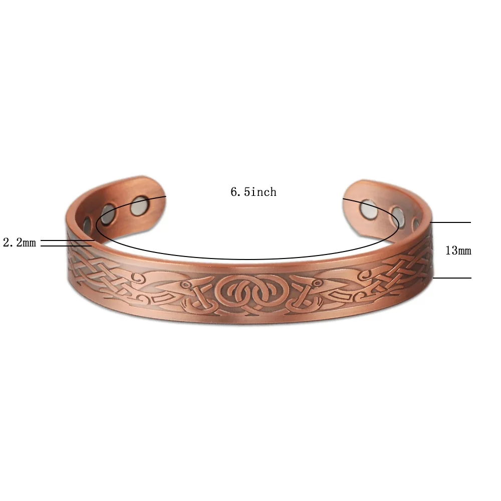 Wollet Jewelry Magnetic Therapy Pure Copper Bracelet Bangle for Men Open Cuff Bio Magnet Antique Pain Relief Anti Arthritis | Украшения и