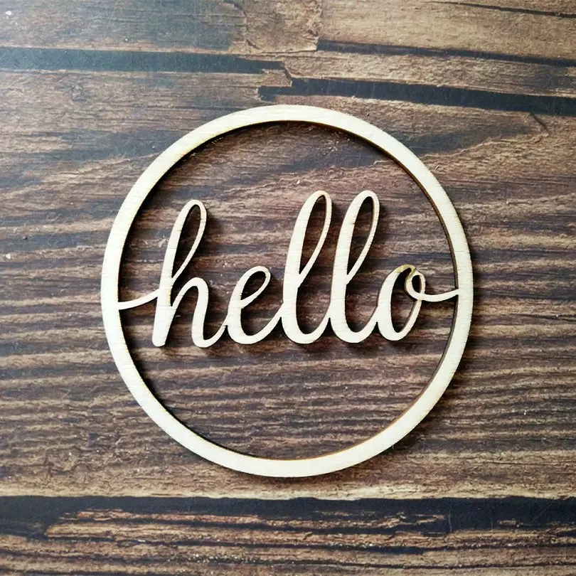 hello 10 шт. дерево любовь скрипт Слова Знак Лазерная резка необработанный Круглый Круг деревянные поздравительные знаки курсивные слова комната Свадебный декор - Цвет: hello