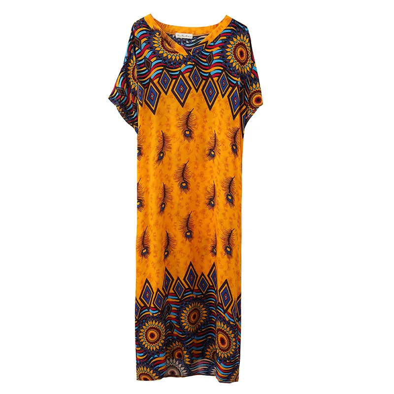 

Plus Size 8XL 7XL 6XL Batwing Sleeves Summer Maxi Dress Vintage Print V Neck Bohemian Style Dresses Femme Robe Casual Clothing