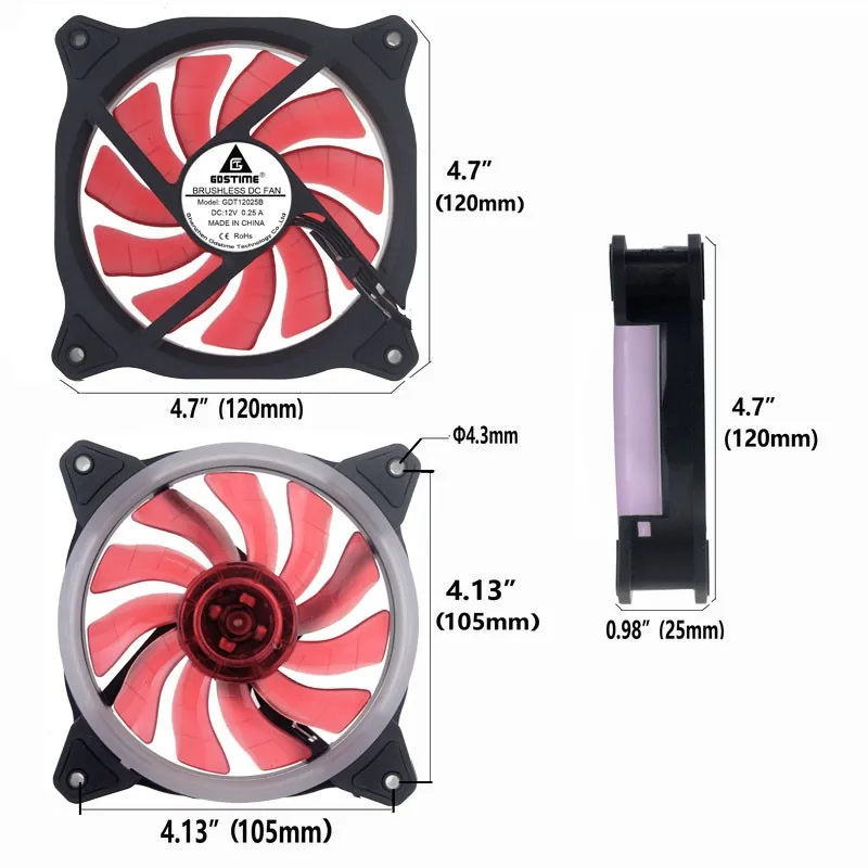 Gdstime 10 шт. 3Pin 4Pin 12025 DC 120 мм светодиодный вентилятор 120x120x25 Компьютерный Вентилятор