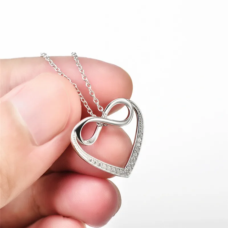 BESTLYBUY 100 Real 925 Sterling Silver nfinity Heart Pendant Necklace for Women Fashion jewelry Gift With Chain Free Shipping | Украшения и