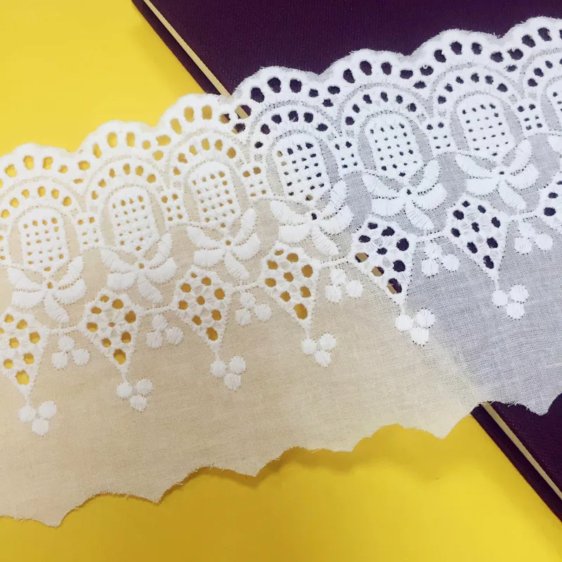 

10cm 3.93" wide 10 yard ivory cotton fabric embroidered tapes lace trim ribbon 1113658QL4K211