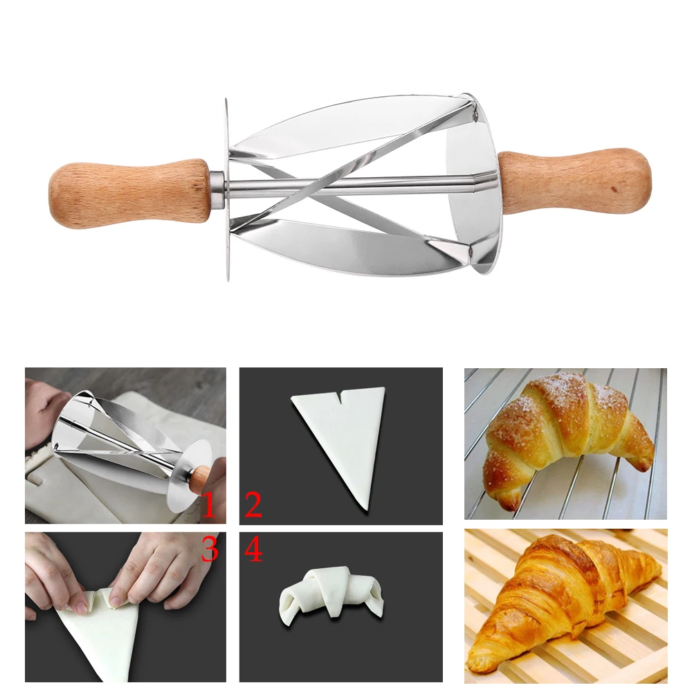 1PC Stainless Steel Rolling Cutter For Making Croissant Bread Wheel Dough Pastry Wooden Handle Baking Kitchen Tool | Дом и сад