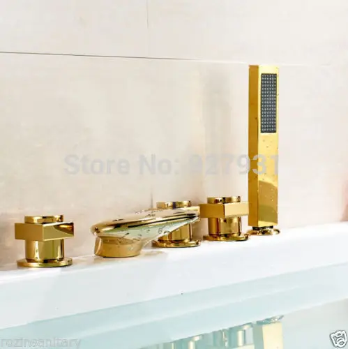 Бортике led 3 цвета Водопад Ванная комната Смеситель кран с ручной душ золото Цвет