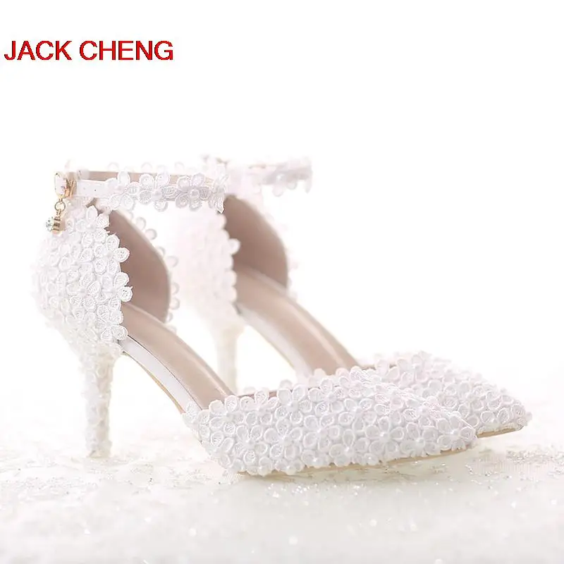 Туфли лодочки свадебные с острым носком на шпильке ремешком щиколотке|wedding shoes|party