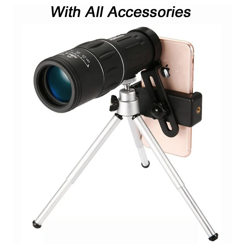 16X52 Upgrade Telescope HD Monocular Handheld Scope for Outdoor Hiking with Universal Smart Phone Holder and Tripod Watch Soccer - Цвет: With all accessories