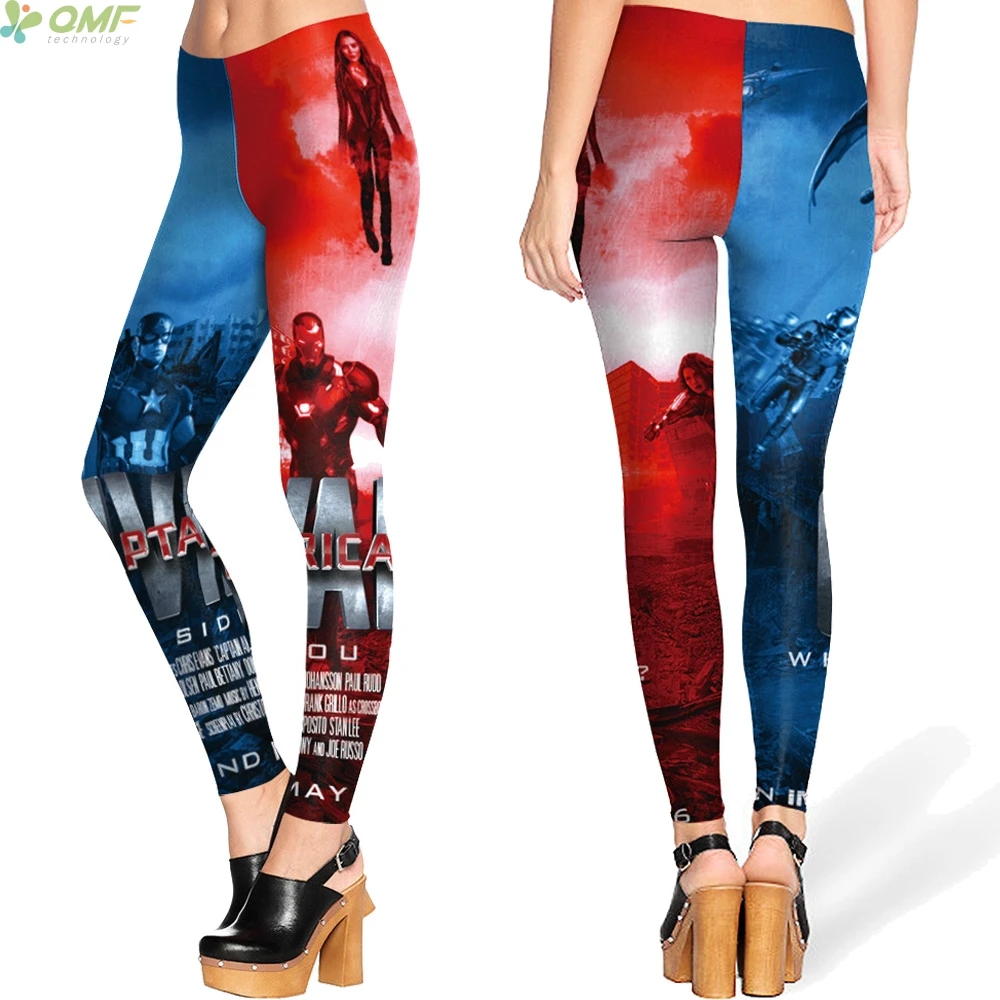 Мультяшный принт супергероев женские узкие брюки Капитан Америка модные
