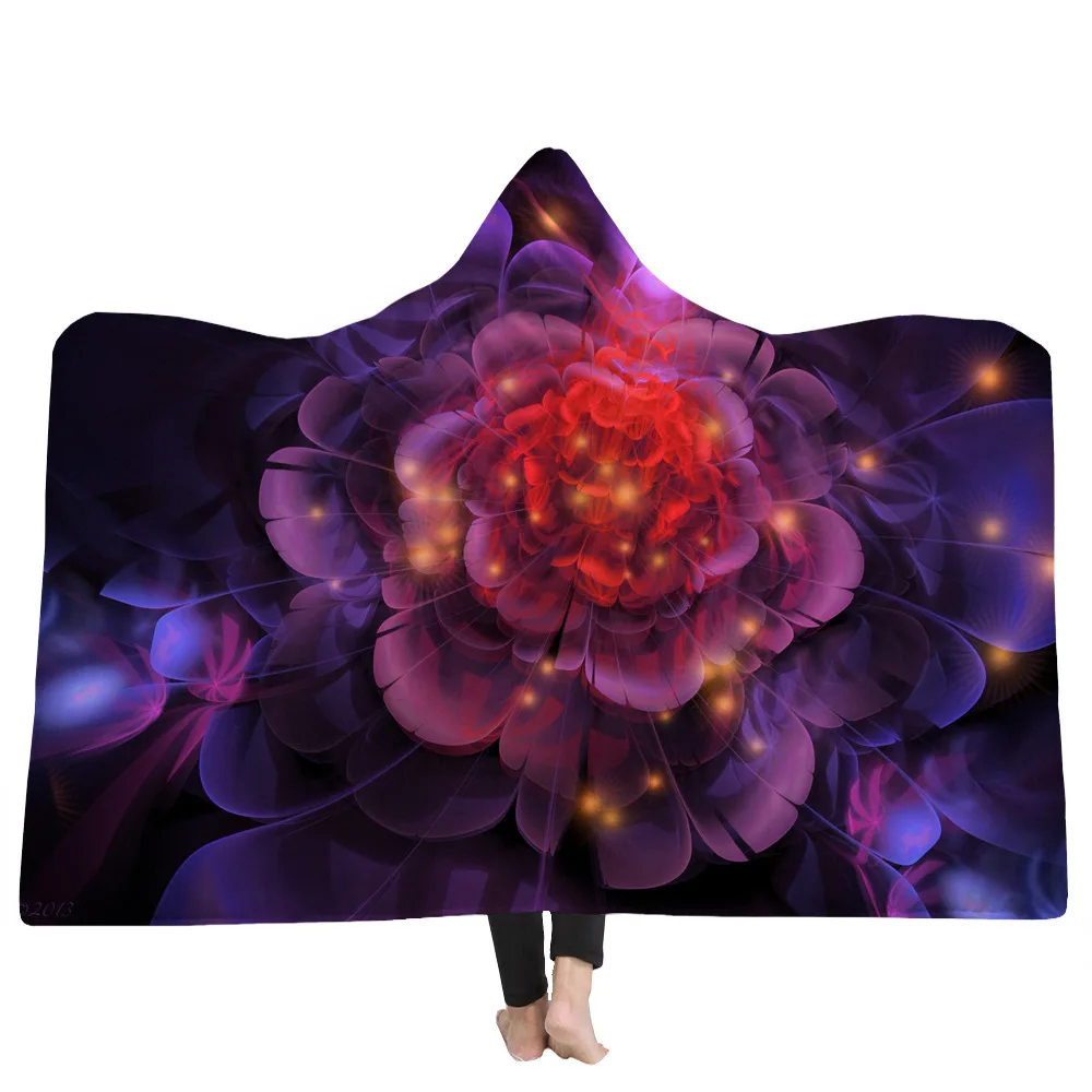 9 Styles Blooming Colorful Flowers 3D Printed Plush Hooded Blanket for Beds Warm Wearable Soft Fleece Throw Blankets | Дом и сад
