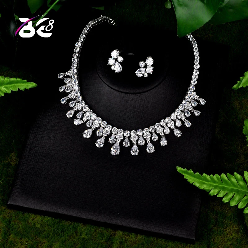 

Be 8 Luxury Crystal Bridal Jewelry Sets White Color Pendant Necklace Earrings Sets Wedding African Beads Jewelry Set S107