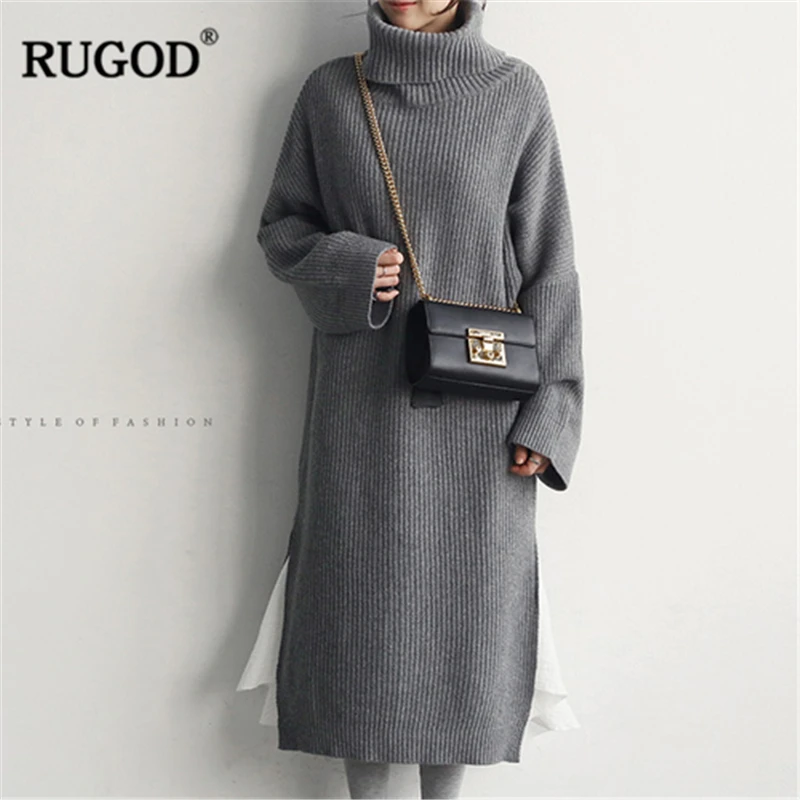 Женский вязаный свитер RUGOD белое элегантное офисное платье в Корейском стиле с
