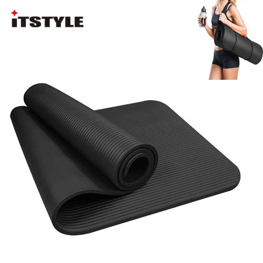 

ITSTYLE 10mm NBR Exercise Yoga Mat Extra Thick High Density Fitness with Carrying Strap for Pilates Workout