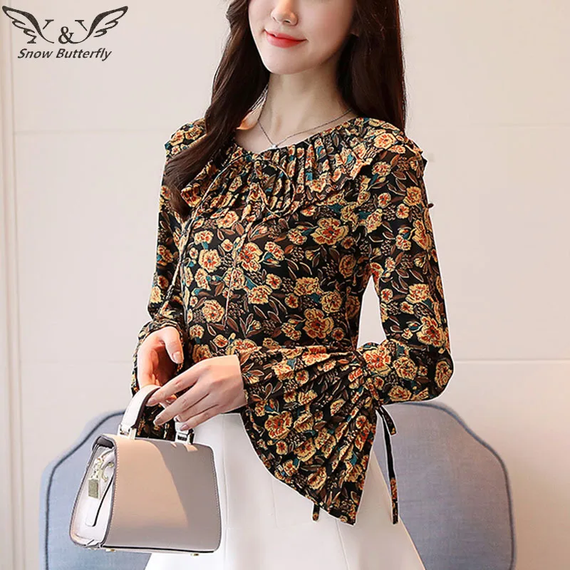 Women Clothes 2019 Chiffon Top Fashionable Female Long Sleeve Shirt Stylish Korean Fashion Woman Floral Blouse Women's 546 |