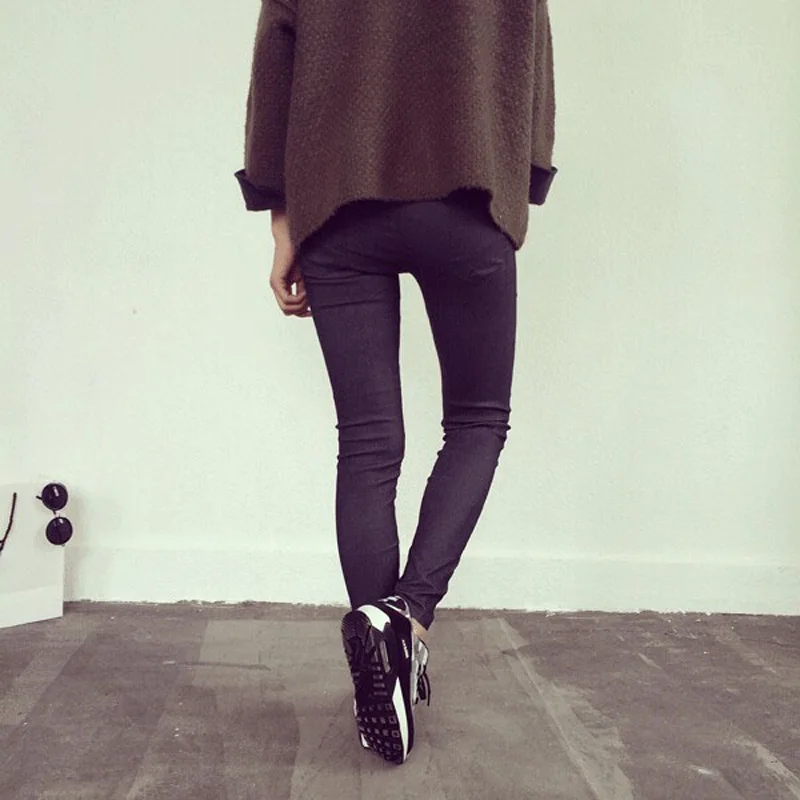 BIVIGAOS Spring Womens Fashion Casual Elastic High Waist Midline Leggings Woven Skinny Leggings Pants Trousers Women Pantalon