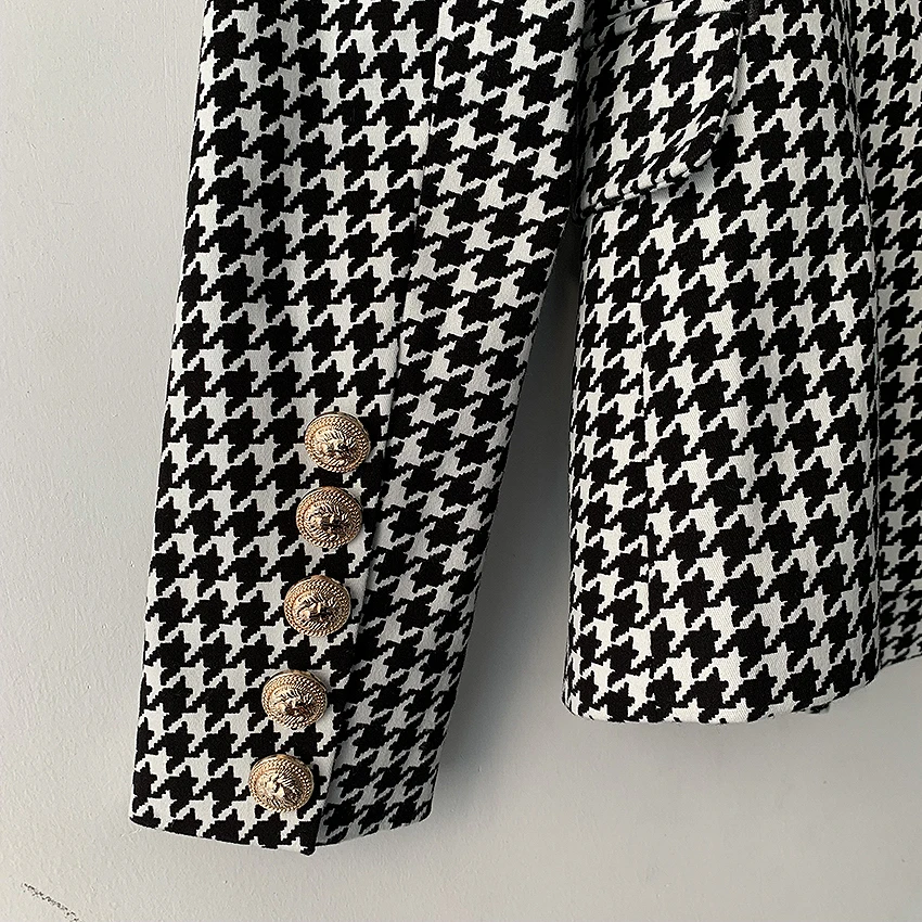 

HIGH STREET Stylish 2021 Runway Blazer Women's Double Breasted Lion Buttons Houndstooth Career Blazer Jacket