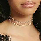 Простое Ожерелье, чокер с кристаллами, модное роскошное ювелирное изделие для женщин, блестящий 1 ряд, круглый открытый ошейник, стразы, ожерелье, чокер