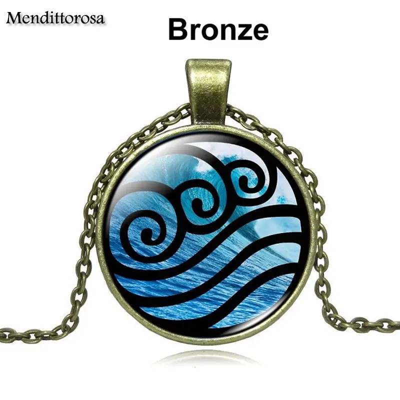 Mendittorosa Avatar the Last Airbender Jewelry Классический Стеклянный кабошон Серебряная цепочка