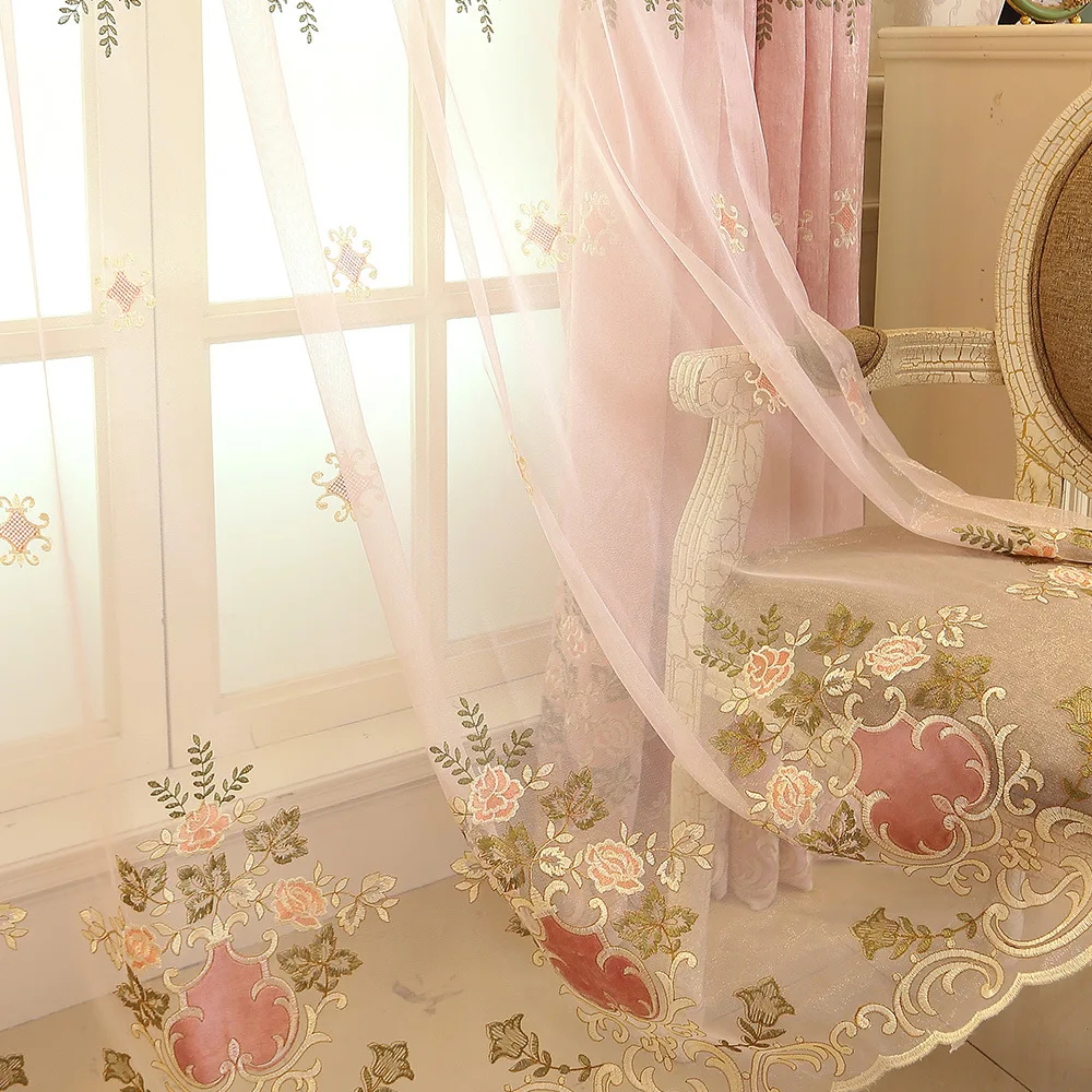 

Modern Hot Sales Embroidered Pink Blackout Curtains Window For living Room Bedroom Girl Kitchen Tulle Curtains Drapes