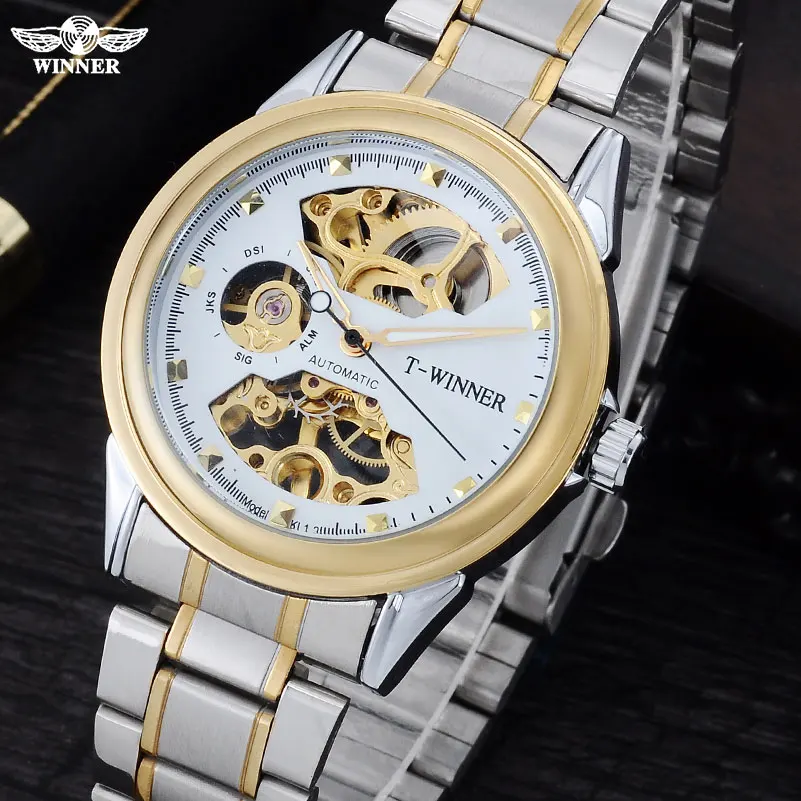 Мужские механические часы скелетоны победитель бренд бизнес ручной Ветер