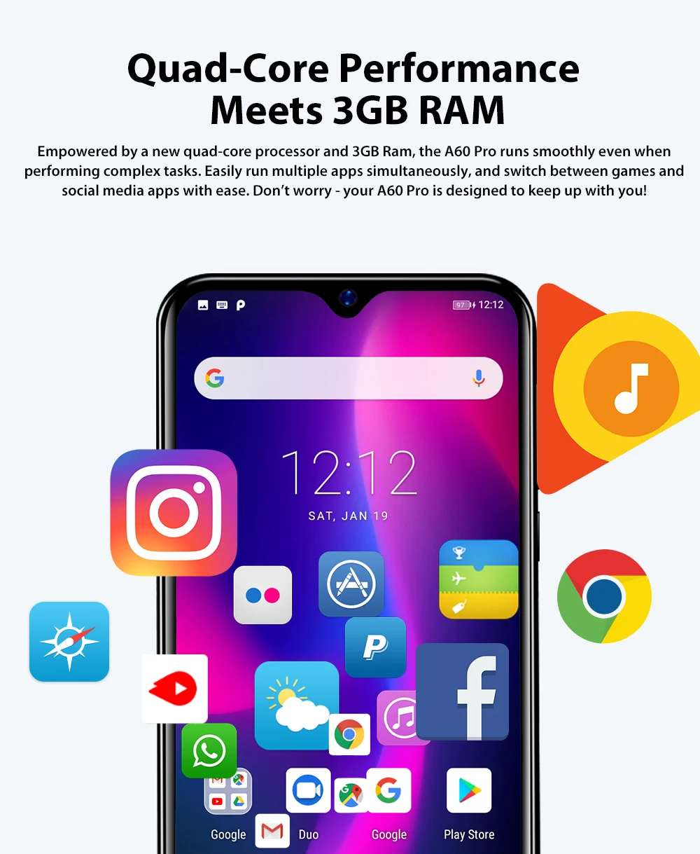Blackview A60 Pro Android 9,0 pie мобильный телефон MTK6761 четырехъядерный 4080 мАч телефоны 3 ГБ+ 16 Гб 4G смартфон Двойная камера мобильный телефон