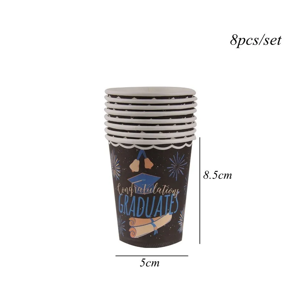 8pcs Cups 1 компл. поздравления Выпускной одноразовые посуда/поздравительный баннер выпускника/кепка холостяка Торт Топперы Декор для выпускного вечера - Цвет: 8pcs Cups
