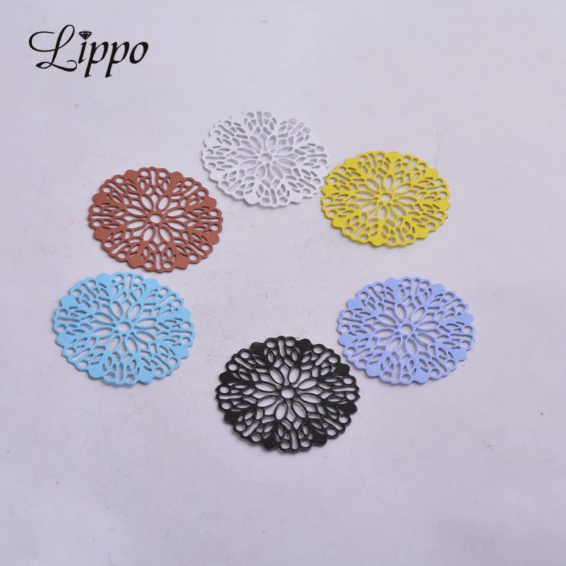 

30pcs AA298 25mm Round Flower Charms Brass Stamping Estampes rondes connectors