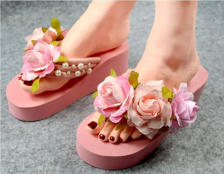 

Женские тапочки; HAHA Flower; розовые цветы; жемчуг; олень; пляжные сандалии; вьетнамки