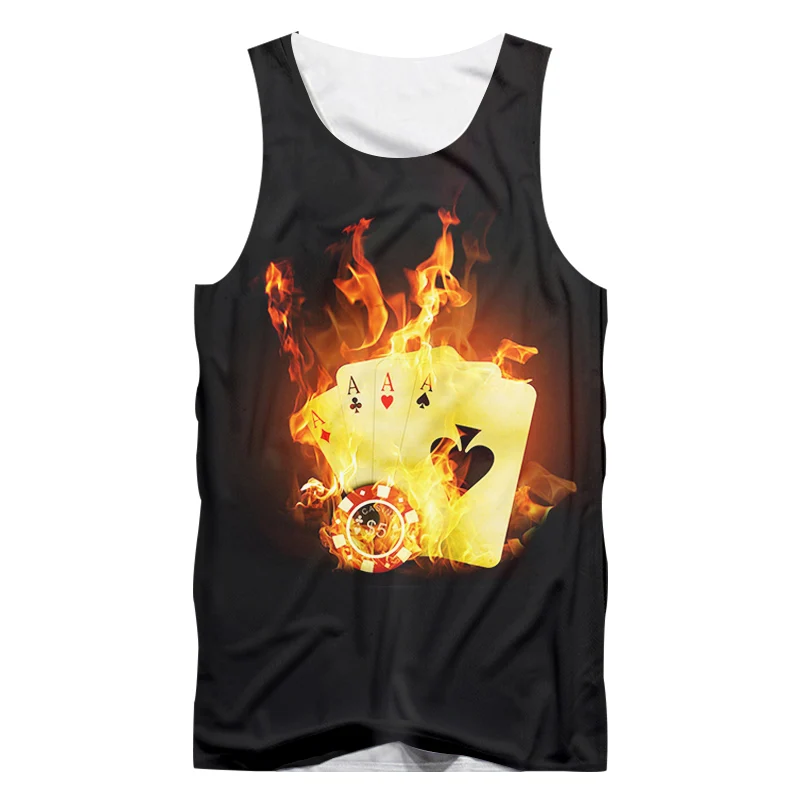 OGKB Men Vest Hot Bodybuilding Funny 3D Printed Flame of Poker Hip Hop Plus Size Costume Male Summer Sleeveless Shirt | Мужская одежда