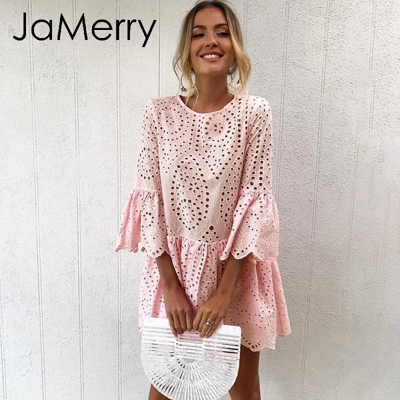 JaMerry винтажное женское платье в стиле бохо с вырезами элегантное хлопковое