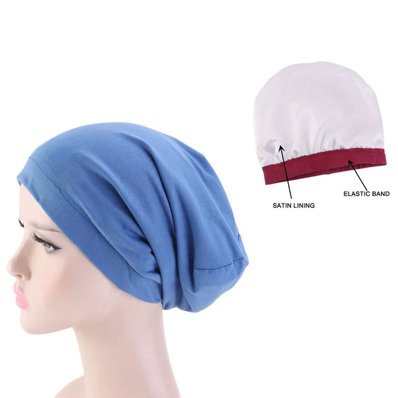 

cotton solid color turban cap wide elastic cap 6 colors stain lining for women 68