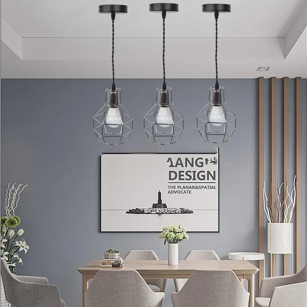 Металлическая Подвесная лампа E27 черная клетка минималистичный ретро светильник