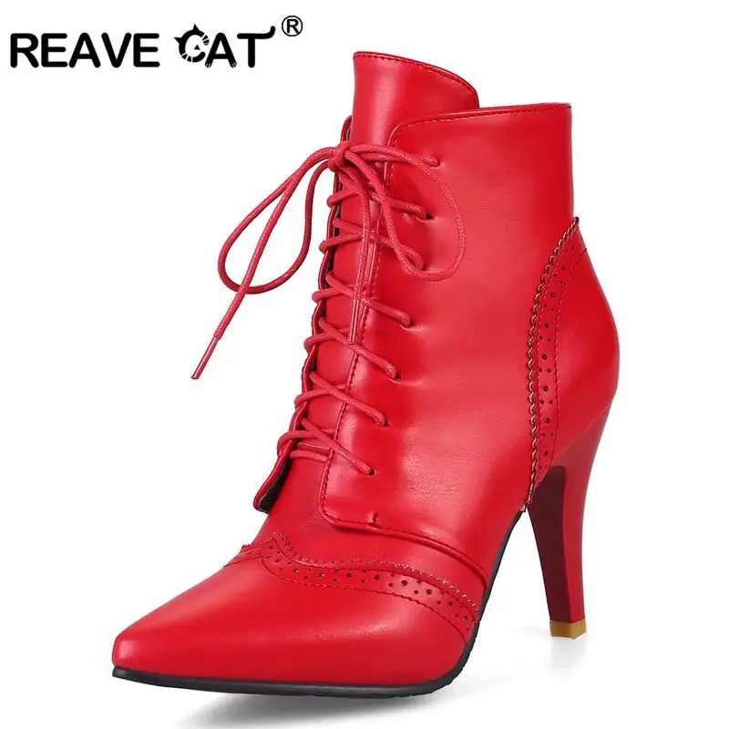 REAVE CAT/Зимние ботильоны для женщин с острым носком обувь из искусственной кожи