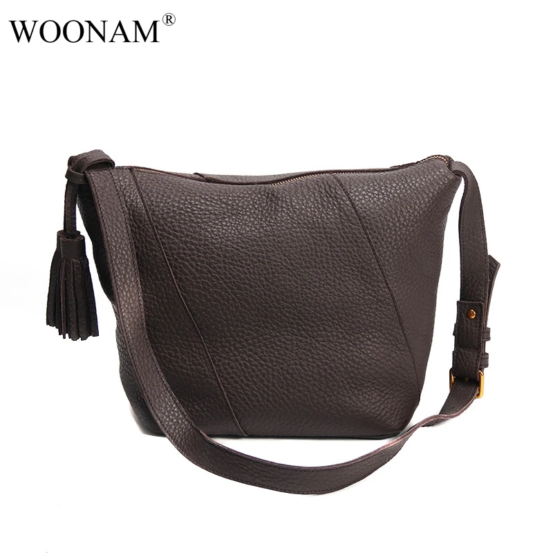 WOONAM Full Grain Genuine Calf Leather Tassels Large Hobo Shoulder Bag Cross-body Satchel WB582 | Багаж и сумки