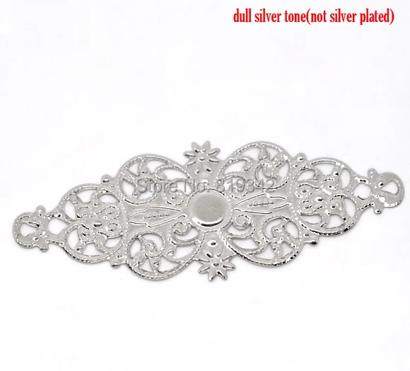 

Free shipping-50Pcs Silver Tone Filigree Flower Wraps Connectors Metal Crafts Gift Decoration DIY Findings 6.1x2.4cm J0053