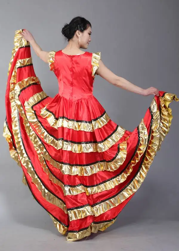 Групповое танцевальное красное платье с широкой юбкой для фламенко сценические