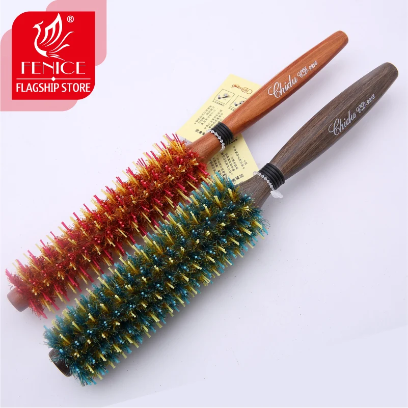 Fenice круглая расческа щетина из свиной гривы щетка для волос коричневая