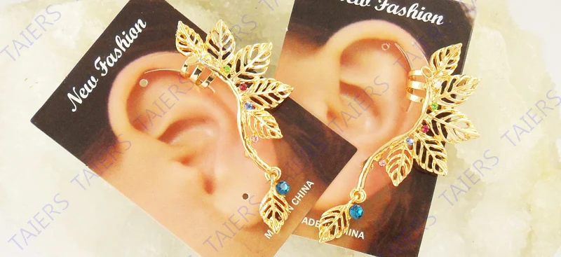 Левое ухо манжета особые Серьги Лист Пост клип модные ювелирные изделия оптовая