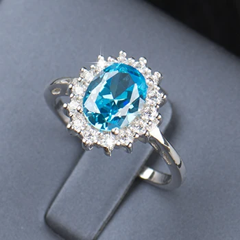 2.0Ct модное Настоящее однотонное 925 пробы Серебряное кольцо, Модный женский подарок, 5А циркониевое ювелирное изделие, фирменное обручальное серебряное кольцо - Цвет основного камня: Небесно-голубой