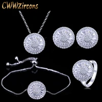 cwwzircons 4 piece fashion ladies accessories silver color round cubic zirconia women jewelry sets best friends gift t034