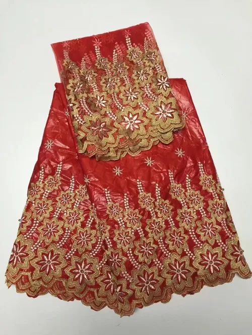 Африканский чистая Вышитые жаккардовая ткань с бусинами Новинка 2017 года 5 ярдов