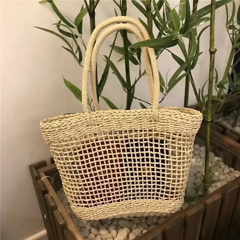 

Rattan Straw Woven Bag Women Wicker Basket Tote Fashion Summer Beach Large Purse