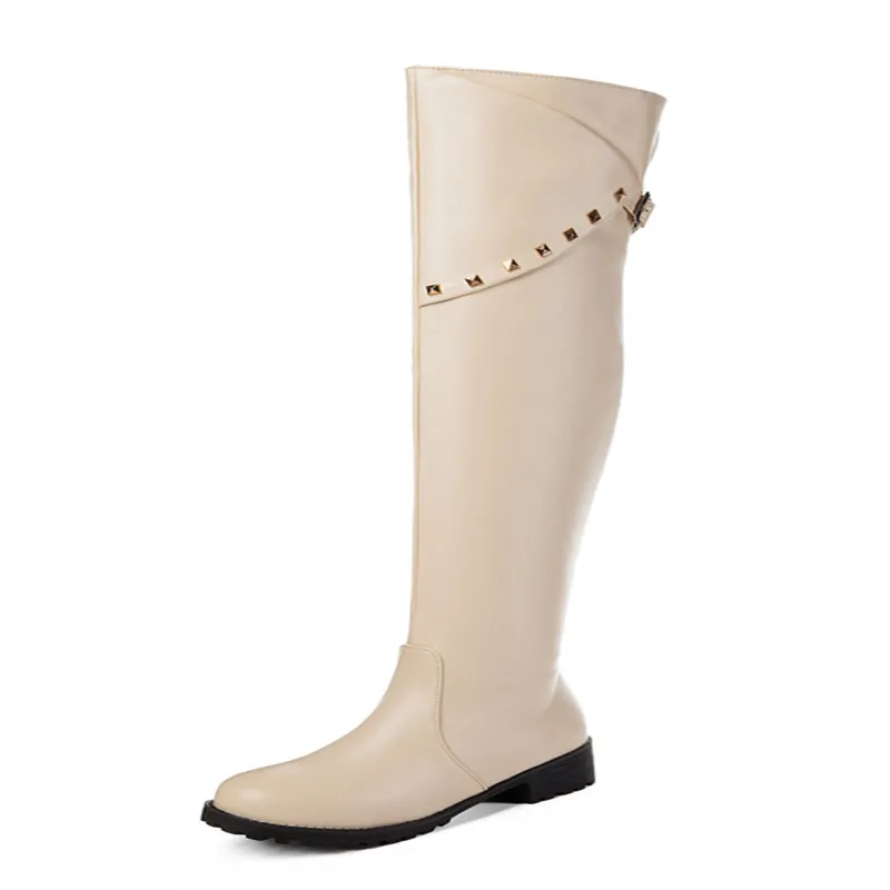 beige LVABC/, качественные женские сапоги до колена г. Зимние удобные высокие сапоги женские сапоги до колена на высоком каблуке, большие размеры 34-43 - Цвет: beige