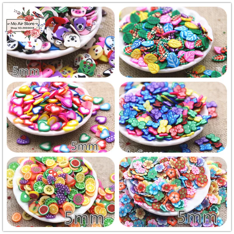 

1000pcs mix color 5mm animal/heart/leaf/animal/bow slince polymer clay craft nail Art Supply