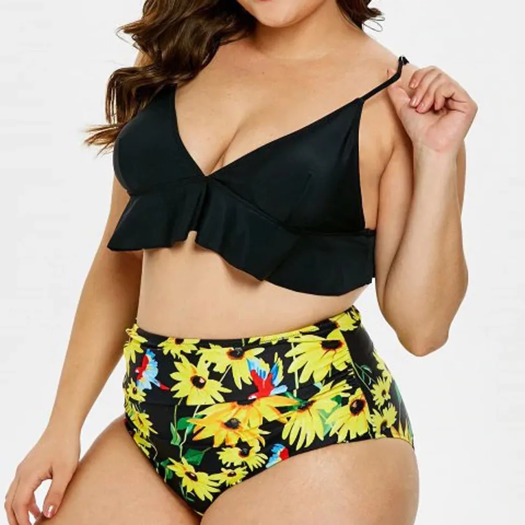 Женский купальник-бикини с высокой талией XXXXXLTwo Pieces купальный костюм принтом топ