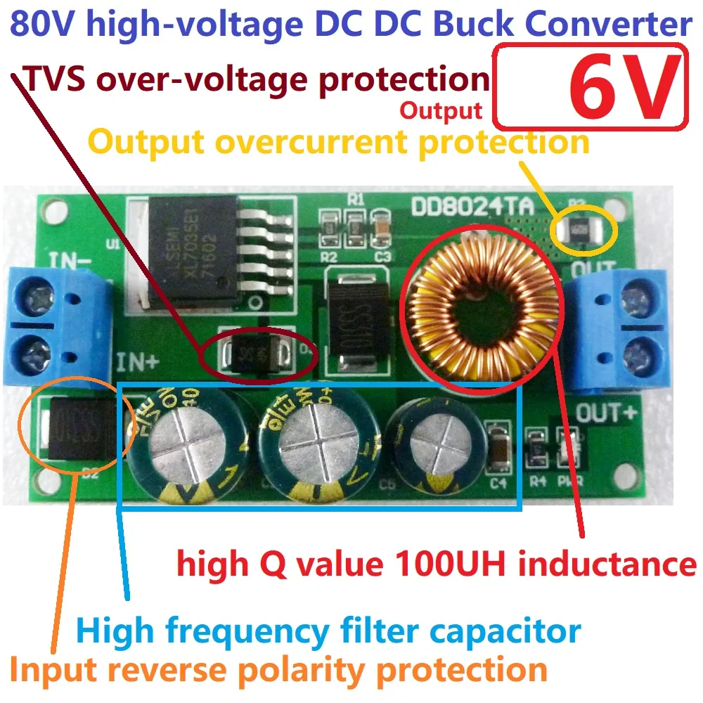 1А HV высоковольтный DC преобразователь 10 80V до 6V понижающий модуль|dc-dc converter|dc dc