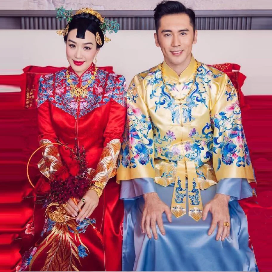 Традиционное китайское свадебное платье Qipao одежда с вышивкой дракона и феникса