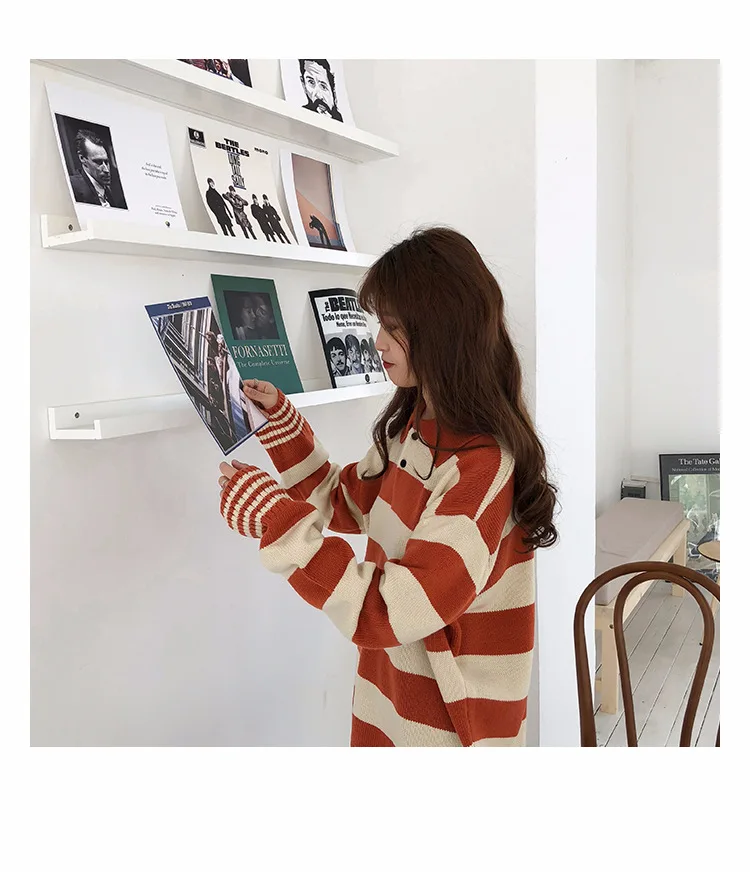 Зимний корейский свитер ulzzang модный Свободный Повседневный полосатый вязаный свитер шикарный Harajuku большой размер женский свитер ins
