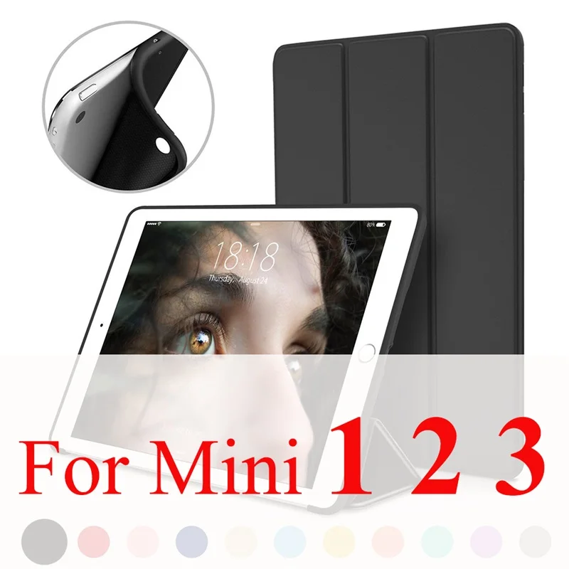 Black for mini 123 Чехол для Apple iPad Mini 4 3 2 1, тонкий чехол из искусственной кожи, мягкий силиконовый чехол с подставкой для iPad Mini 5, чехол - Цвет: Black for mini 123